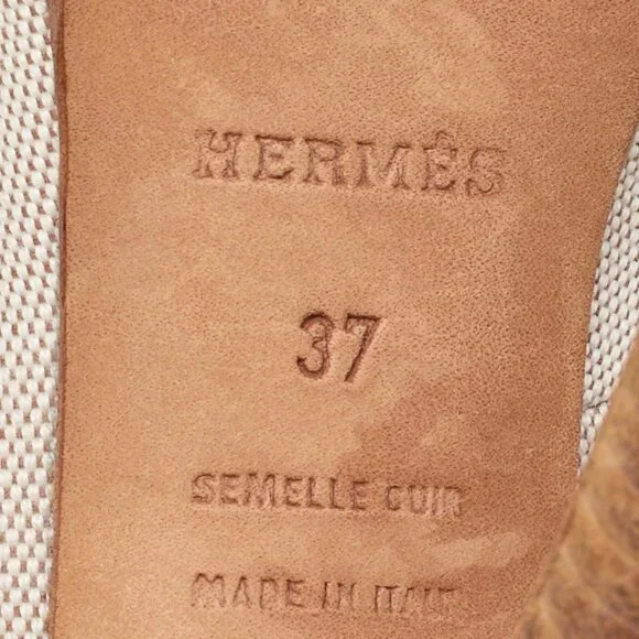 Hermes Off White/Brown Canvas and Leather Platform Booties Size 37 488-050125 - Picture 8 of 9